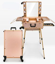 4 kleuren Make-up Artist Train Box met LED-verlichting Station Trolley Studio Case op wieltjes met poten Cosmetische case met universele wielen8878501