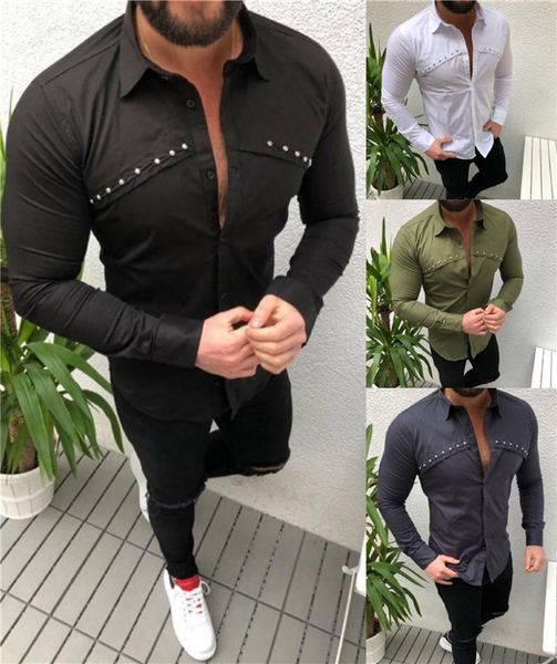 4 couleurs Chemises occasionnelles pour hommes Rivet à manches longues à manches longues Mode Tops Hommes Vêtements de plein air Chemise brillante