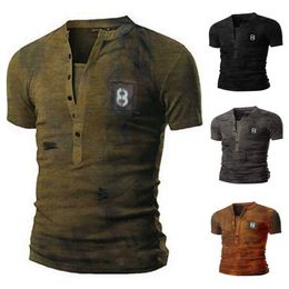 T-shirts van heren 4 kleuren heren t-shirts V-hals losse militaire uniforme tee casual O-hals korte mouw grote maat