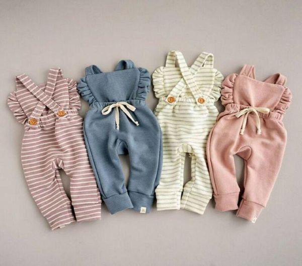 4 colores ropa de bebé recién nacido sin espalda a rayas mameluco con volantes mono ropa bebé niña mameluco niños liga jumps7202015