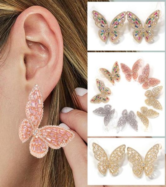 4 colores personalizados oro rosa circonita cúbica pendientes de mariposa grandes punk nueva moda pendiente de perno Bling diamante oreja joyería regalos 8865804