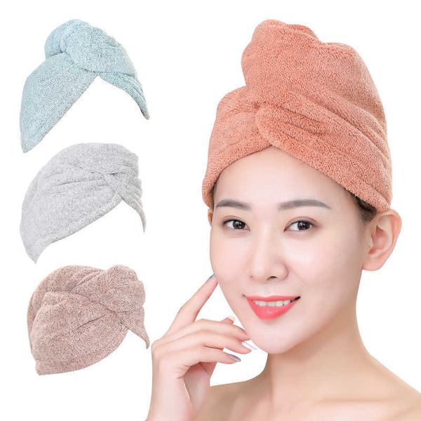 4 colores Secado rápido Fibra de bambú Toalla para el cabello Mujeres Bañando Microfibra Turbante Cap Head Wrap Toallas Accesorios de baño 1pc 210728