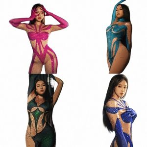 4 couleurs Rhinestes Combinaison Sexy Tech Gogo Costumes de danse Femmes Party Rave Outfit Ds Dj Pole Dance Vêtements Clubwear XS7127 m5Mw #