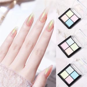 4 colores brillo Aurora perla uñas brillo polvo neón sirena frotar polvo uñas cromo espejo pigmento holográfico esmalte de uñas