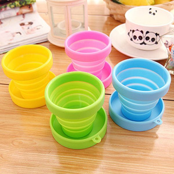 4 couleurs Silicone tasse pliante Camping en plein air télescopique pliable tasse d'eau voyage pliable soucoupes Portable bouteille à boire tasse à thé