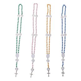 4 couleurs Collier de sublimation Transfert de chaleur Pendante Rosaire Collier Cross Cross J￩sus Pendants en m￩tal pour DIY