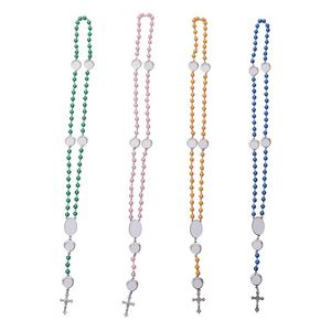 4 couleurs Collier de sublimation Transfert de chaleur Pendante Rosaire Collier Cross Cross J￩sus Pendants en m￩tal pour DIY