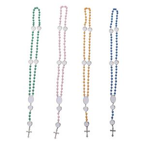 4 kleuren sublimatie ketting warmteoverdracht hanger rozenkrans ketting ketting kruising Jezus metalen hangers fy5342 ss0113