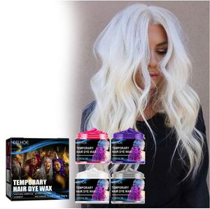 4 Couleurs Temporaire Coloration des Cheveux Colorant Cire Blanc Violet Rouge Gris Naturel Couleur des Cheveux Cire Boue pour Halloween