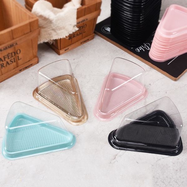 4 couleurs boîte à gâteaux en plastique Transparent fromage Triangle gâteaux boîtes transparentes Blister Restaurant Dessert emballage