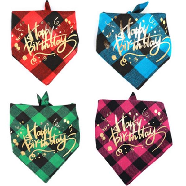 4 couleurs triangulaire chien écharpe joyeux anniversaire écharpe chiens Plaid Bandanas animal de compagnie anniversaire décoration fournitures fournitures pour animaux de compagnie