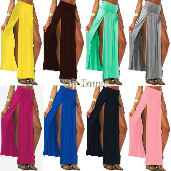 4 couleurs en gros 2014 nouvelles tendances populaires taille haute Double fentes longues femmes Sexy Maxi jupe 18579