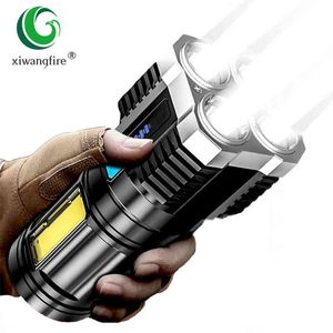 4-Core Super Bright Flashlight Rechargeable Outdoor Multifunctional P1000 Led Long Distance Spotlight Battery Display Cob light J220713