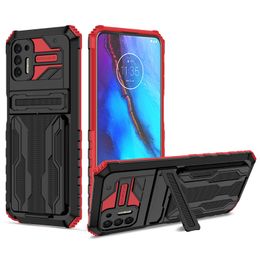 4 hoeken beschermende telefoonhoesjes voor Motorola Moto G9 Plus G22 E32 G30 G20 G10 2 lagen anti-shock verdediger kickstand hoesjes met afneembare kaarttas onzichtbare beugel