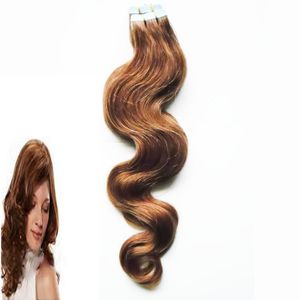 Extensions de cheveux brésiliens à bande de trame de peau de cheveux de vague de corps 20 pièces 7A 50g #4 Extension de cheveux humains de bande brun foncé