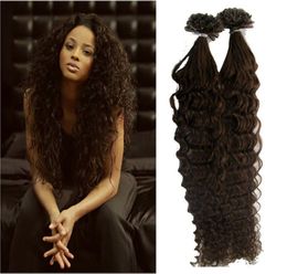 4 Extensions de cheveux brésiliens bouclés profonds brun foncé pointe d'ongle Extensions de cheveux 100gstrands Remy cheveux humains kératine Fusion Extensions de cheveux 3626594