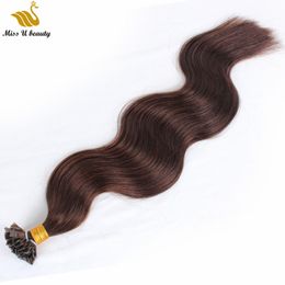 # 4 Donkerbruin Kleur Hair Extensions Body Wave Golvend Humanhair Flat Tip Italiaans Keratintip 12-30 inch