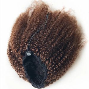 #4 donkerbruine trekstring afro kinky krullende paardenstaart menselijk haar remy Indiase hair extensions voor African American 240507