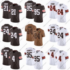 4 maillots de football Deshaun Watson 21 Denzel Ward 24 Nick Chubb 95 Myles Garrett quatre maillots de sport bleu rouge blanc