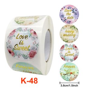 4 Designs 1.5inch Flower Gold Foil Adhésif Autocollants 500pcsd / roll Chocolate Package Sealing Sticker Label de haute qualité