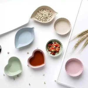 4 Designs Seasoning Dishes Snack Plates Salt Vinegar Soy Sauce Saucer Condiment Containers Degradation Wheat Straw Bowl
