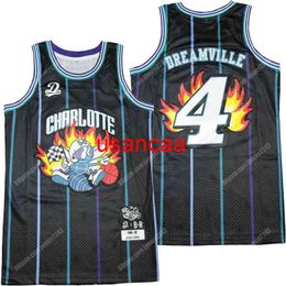 # 4 Dreamville X Charlotte Basketball Jersey Chemises noires cousues pour hommes S-XXL