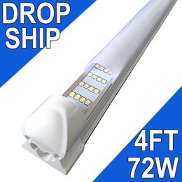 Tube lumineux LED intégré de 4 pieds 72 W 72 watts T8 4 rangées 48" quatre rangées 72 000 lumens (équivalent fluorescent 300 W) couverture laiteuse 6 500 K 4 pieds LED pour magasin NO-RF RM usastock