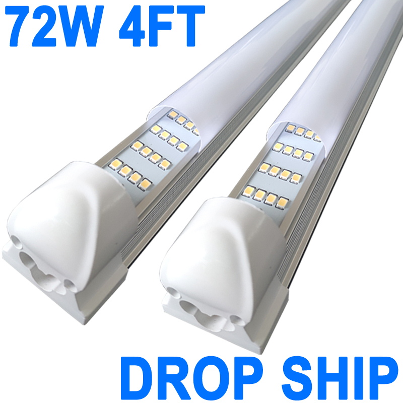 4 Foot 72W Integrated LED Tube Light 72Watt T8 4 Rows 48" Four Row 72000 Lumens(300W Fluorescent Equivalent) Milky Cover 6500K 4FT LED Shop Lights Cabinet crestech