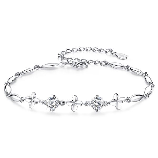 Pulsera de trébol de 4/cuatro hojas S925 Juego de garras de plata Pulsera de circón 3A Pulsera de moda para mujeres europeas Fiesta de bodas para mujeres Regalo del día de San Valentín Joyería exquisita SPC