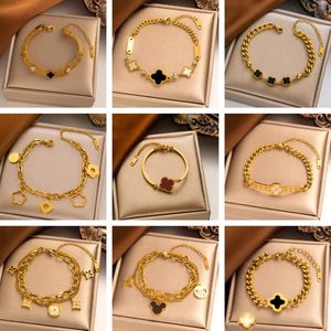 4 / quatre feuilles de trèfle Bijoux en or bracelets pour femmes Chaîne de bijoux élégant cadeau de créateur de style plus récent Bracelet de couple classique