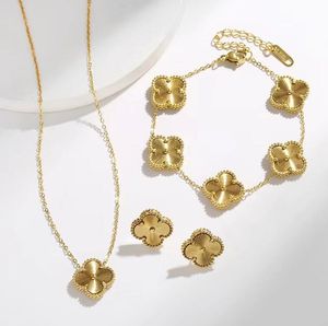 Designer 4 Leaf Clover Jewelry Sets Diamond Shell Necklace Earrings Bracelet Sets for Women Valentine's Day Gift