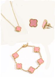 4 trèfle à quatre feuilles collier de luxe de créateur ensemble de bijoux pendentif colliers bracelet boucle d'oreille femmes cadeaux d'anniversaire de noël saint valentin sans boîte ensemble de trois pièces