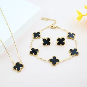 4 Trébol de cuatro hojas Collar de diseñador de lujo Conjunto de joyas Collares pendientes Pulsera Aretes Mujeres Niñas Día de San Valentín Regalos de cumpleaños Sin caja Conjunto de tres piezas