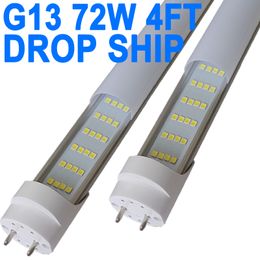 Tubo de luz LED T8 de 4 pies, base G13 de 72 W, 4 filas, derivación de balasto de 6500 K, alimentación de doble extremo, bombillas LED de repuesto de 72 W, CA 85-277 V, reemplaza el gabinete fluorescente crestech