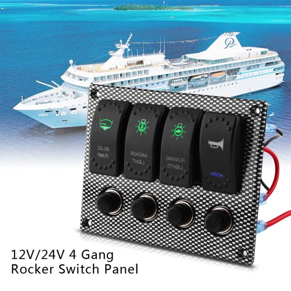 Envío gratuito Panel de interruptor basculante de 4 bandas 12 V 24 V LED Panel de interruptor basculante a prueba de agua Disyuntores de estilo de automóvil para automóvil RV Barco marino