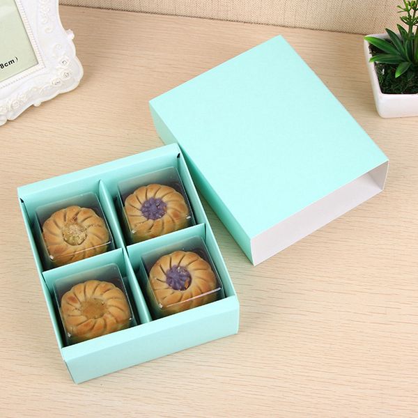 4 cajas de pastelería Macaron Box Grid Cajas de regalo de papel para galletas Galletas Mooncake Embalaje