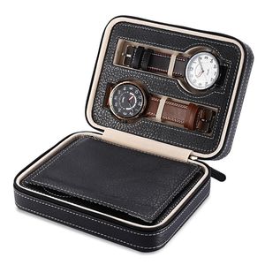 4 grilles boîte de montre en cuir PU mallette de rangement de voyage boîte de montre-bracelet à fermeture éclair support organisateur pour horloge montres boîtes à bijoux Display294A