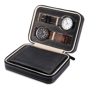 4 grilles boîte de montre en cuir PU étui de rangement de voyage boîte de montre-bracelet à fermeture éclair support organisateur pour horloge montres boîtes à bijoux Display268t