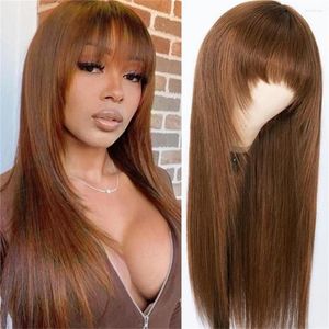 # 4 Honey Blonde 13x6 Lace Front Human Hair Wigs 13x4 Transparent Perruque brésilien droit brun colore Colore Bangs Parksonhair