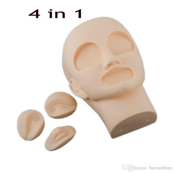 4 en 1 3D Maquillage Permanent Sourcils Lèvres Tatouage Pratique Peau Mannequin Tête avec 2pcs Yeux + 1Pc Lèvre
