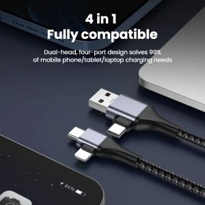 4 en 1 60W Charge rapide USB Type C à USB C / Câble d'éclairage pour iPhone 14 13 12 Pro Max Huawei Xiaomi PD27W Câble de téléphone mobile