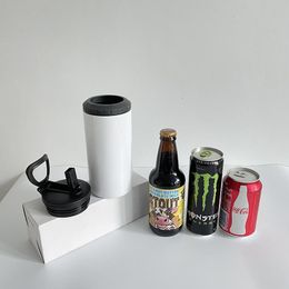 4-in-1 blikjeskoeler 12oz 16oz Bier blanco sublimatie witte magere rechte beker Roestvrij staal vacuümgeïsoleerde waterkoffiedrankkoelers met sportrieten deksel