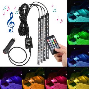 4 en 1 Lámpara de atmósfera interior del automóvil 48 LED Iluminación de decoración interior Rgb Control remoto inalámbrico de 16 colores 5050 Chip 12v Carga encantadora con caja al por menor al por mayor