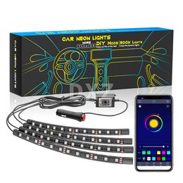 Bande lumineuse Led néon RGB 4 en 1 pour intérieur de voiture, 12SMD, sans fil, application, télécommande musicale, lampe d'ambiance décorative, USB 12V