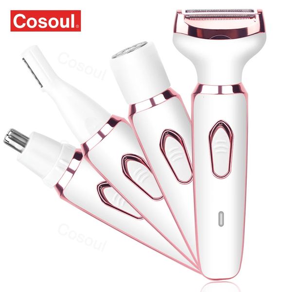 Maquinilla de afeitar eléctrica 4 en 1 para mujer, afeitadora para mujer, afeitadora corporal, recortadora de pelo para axila, Bikini, brazo, pierna, cara, bigote, portátil, sin dolor, 240110