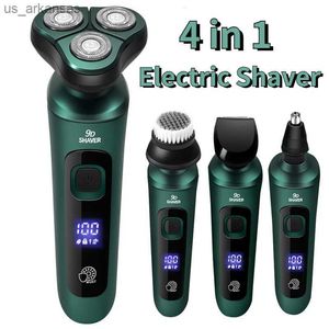 Rasoir électrique 4 en 1 pour hommes Smart LED Affichage numérique Triple lame Rasoir flottant USB Rechargeable Lavage Barbe Remover