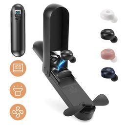 4 in 1 fan Bluetooth oortelefoon Handphone True Wireless Sports Oorbuds In-Ear Stereo Ear-knoppen met Mobiele Power Flashlight-functie
