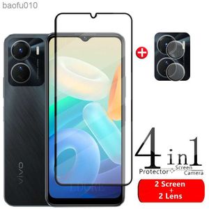 4-in-1 Voor Vivo Y16 Glas Voor Vivo Y16 Gehard Glas Telefoon Film HD 9 H volledige Cover Lijm Screen Protector Voor Vivo Y16 Lens Glas L230619