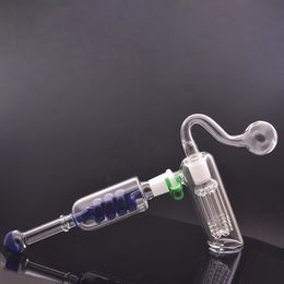 4 en 1 Quemador de aceite de vidrio Bong Pipas de agua Martillo 6 brazos Perc Percolador en espiral Dab Plataformas petroleras Bongs de vidrio Pipas para fumar Reciclador Recolector de cenizas Bong con tubo de quemador de aceite