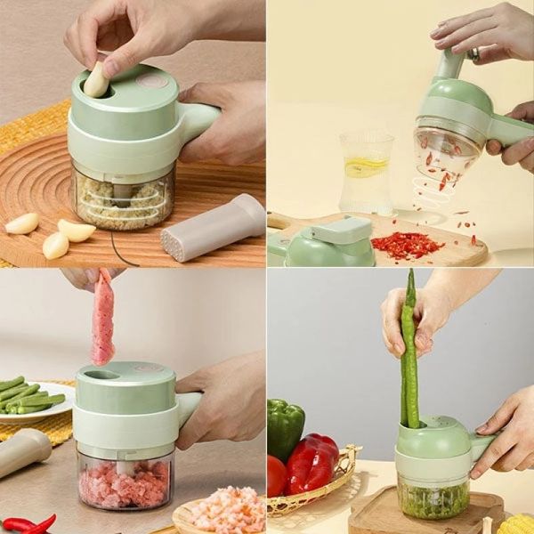 4 en 1 Juego de herramientas de cortador de vegetales eléctrico de mano Durable Chile Trituradora de vegetales Herramienta de cocina Carga USB Ginger Masher Machine HH22-254